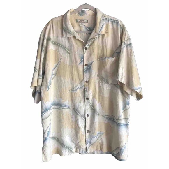Tommy Bahama 100% Silk Hawaiian Beige Classic Floral Button Front Shirt  XL - Picture 2 of 6